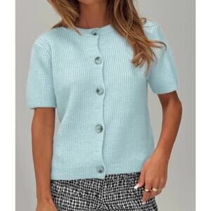 NWT Princess Polly WAIT A LIFETIME SHORT SLEEVE CARDIGAN BLUE size XS/S